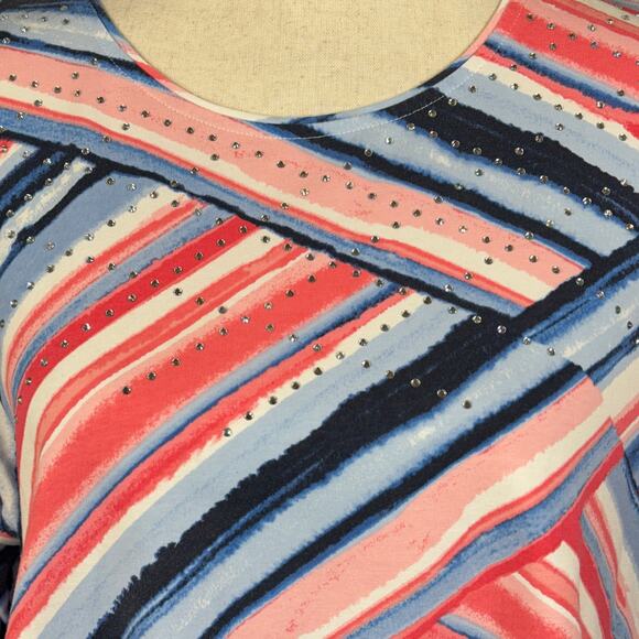 Allison Daley Large Top Geometric Rhinestones Stretch 3/4 Sleeve Round Neck - Picture 2 of 8